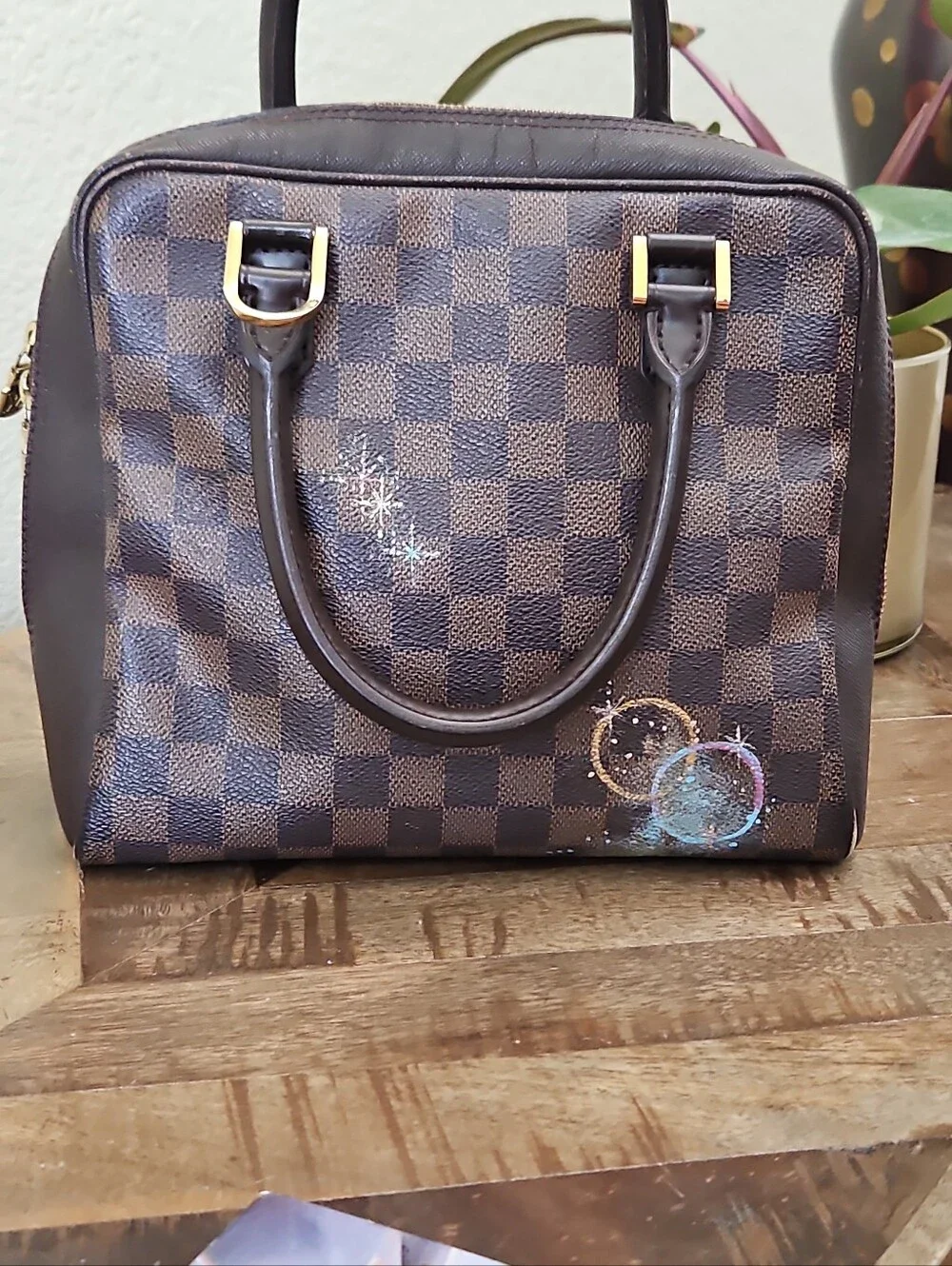 LOUIS VUITTON Damier Ebene Brera Customized Painted Baby Yoda Image